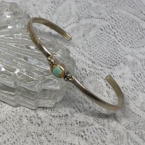 VINTAGE Native American Artisan Artist Signed  LP Sterling Turquoise Bracelet.